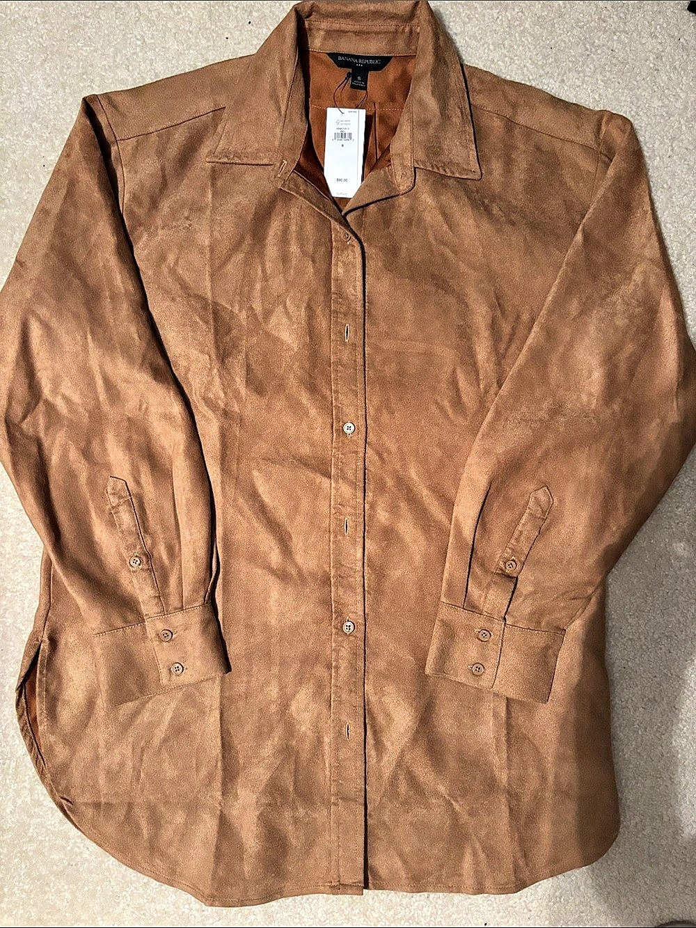 Banana Republic Oversized Vegan Suede Button Down Shirt Brown Small